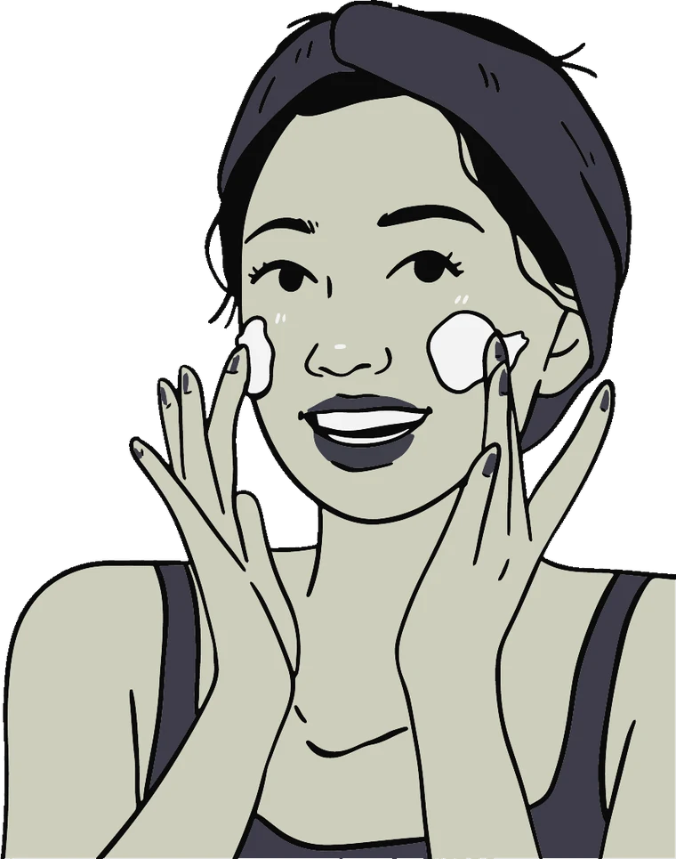 Illustration of a woman smiling with skincare on her cheeks
